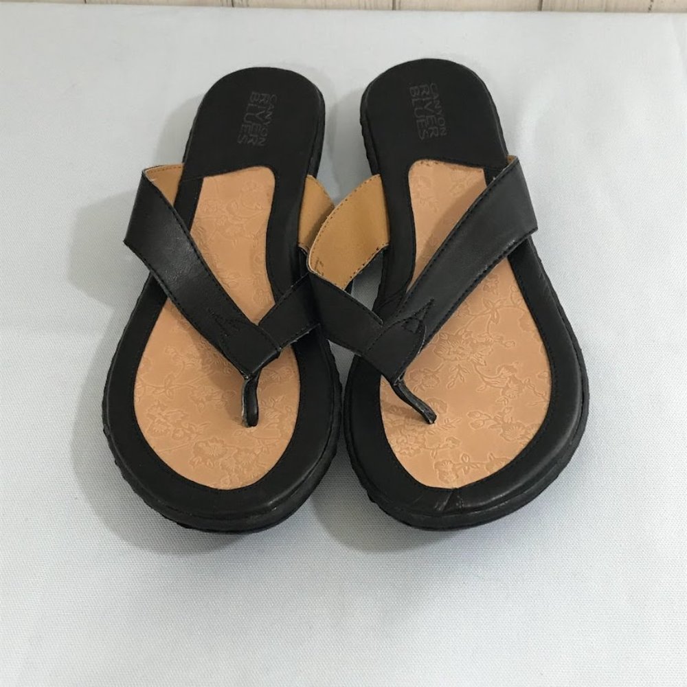 Canyon River Blues Black Flip Flops Flats Sandals Shoes Women's Size 6.5
